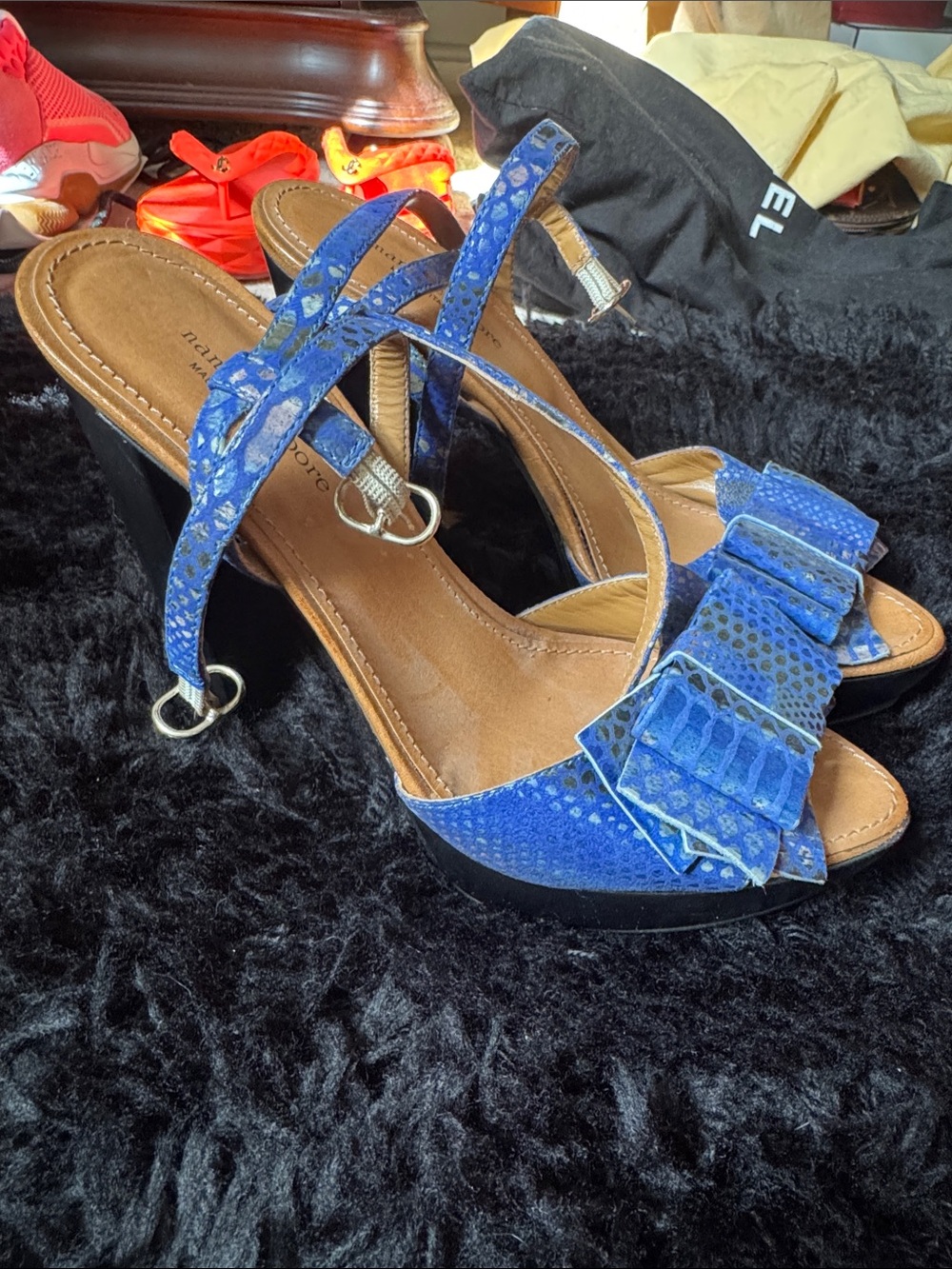 Nanette Lepore Blue Snakeskin Textured Heeled Sandals